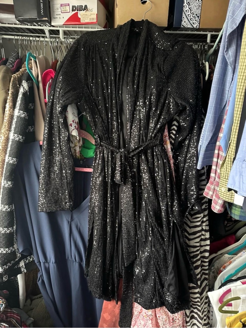 Lane Bryant Black Sequin Belted Cape Duster